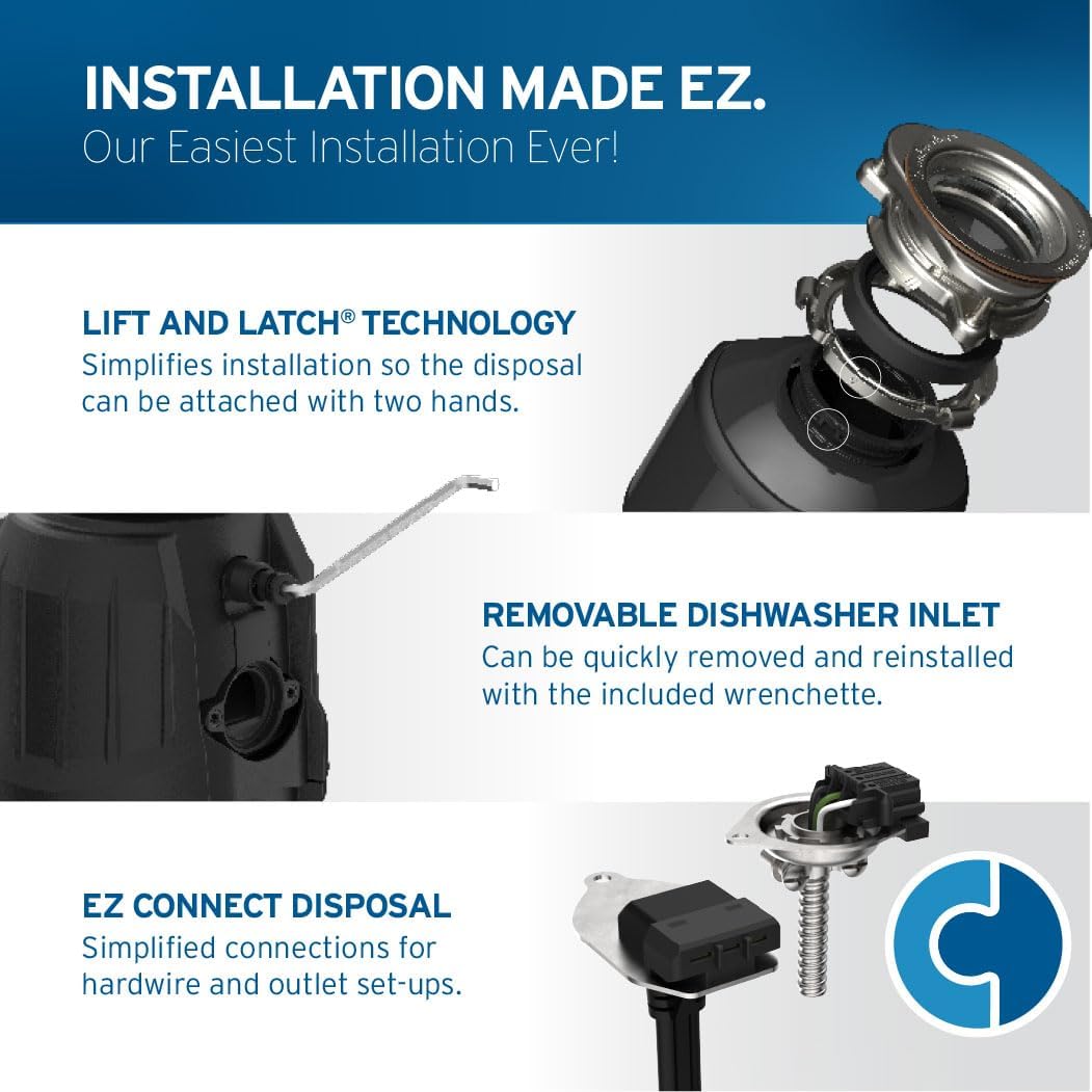 InSinkErator Power 1HP, 1 HP Garbage Disposal, Power Series EZ Connect Continuous Feed Food Waste Disposer, Black