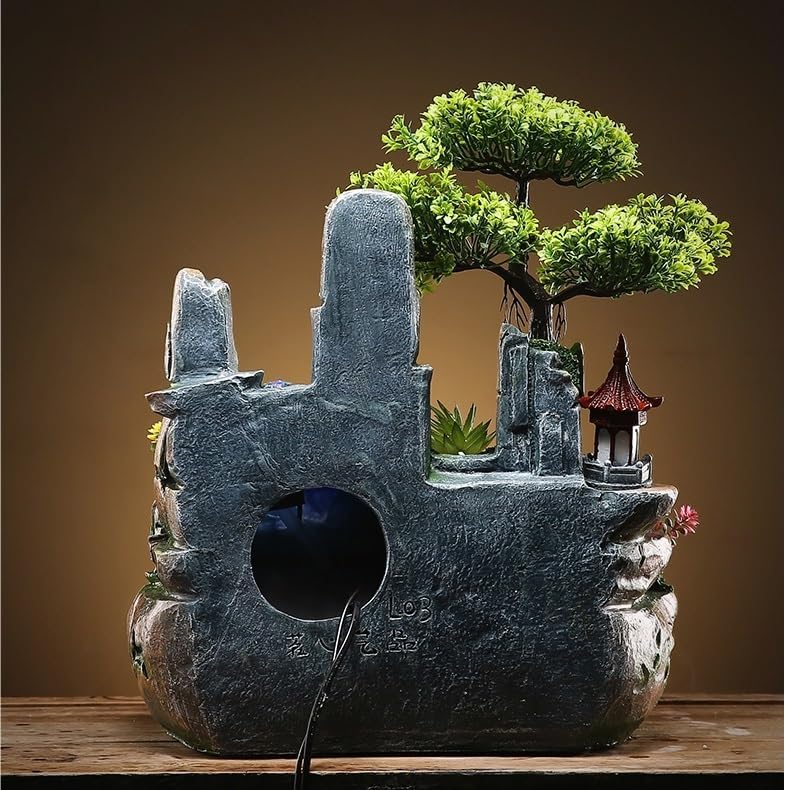 GUERNSEY Tabletop Fountain Tabletop Fountain Desktop Water Atomizing Fountain Bonsai Rockery Water Fountain Desktop Ornaments Indoor Fountain