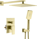KIBI Cube Bathroom Shower System | 2-Function Wall Mounted Shower Faucet Set with Solid Brass Pressure Balanced Valve | Three Hand Shower Modes | 15-inch Long Shower Arm | Brushed Gold (KSF405)