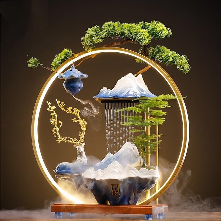 GUERNSEY Tabletop Fountain Tabletop Fountain Ceramic Crafts Ornaments Circulating Water Backflow Incense Burner Living Room Decorations Indoor Fountain