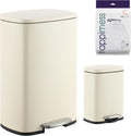 happimess HPM1006F Connor Rectangular 13-Gallon Trash Can with Soft-Close Lid and Free Mini Trash Can, Fingerprint Resistant, Modern, Minimalistic for Home, Kitchen, Office, Bathroom, Limestone Beige
