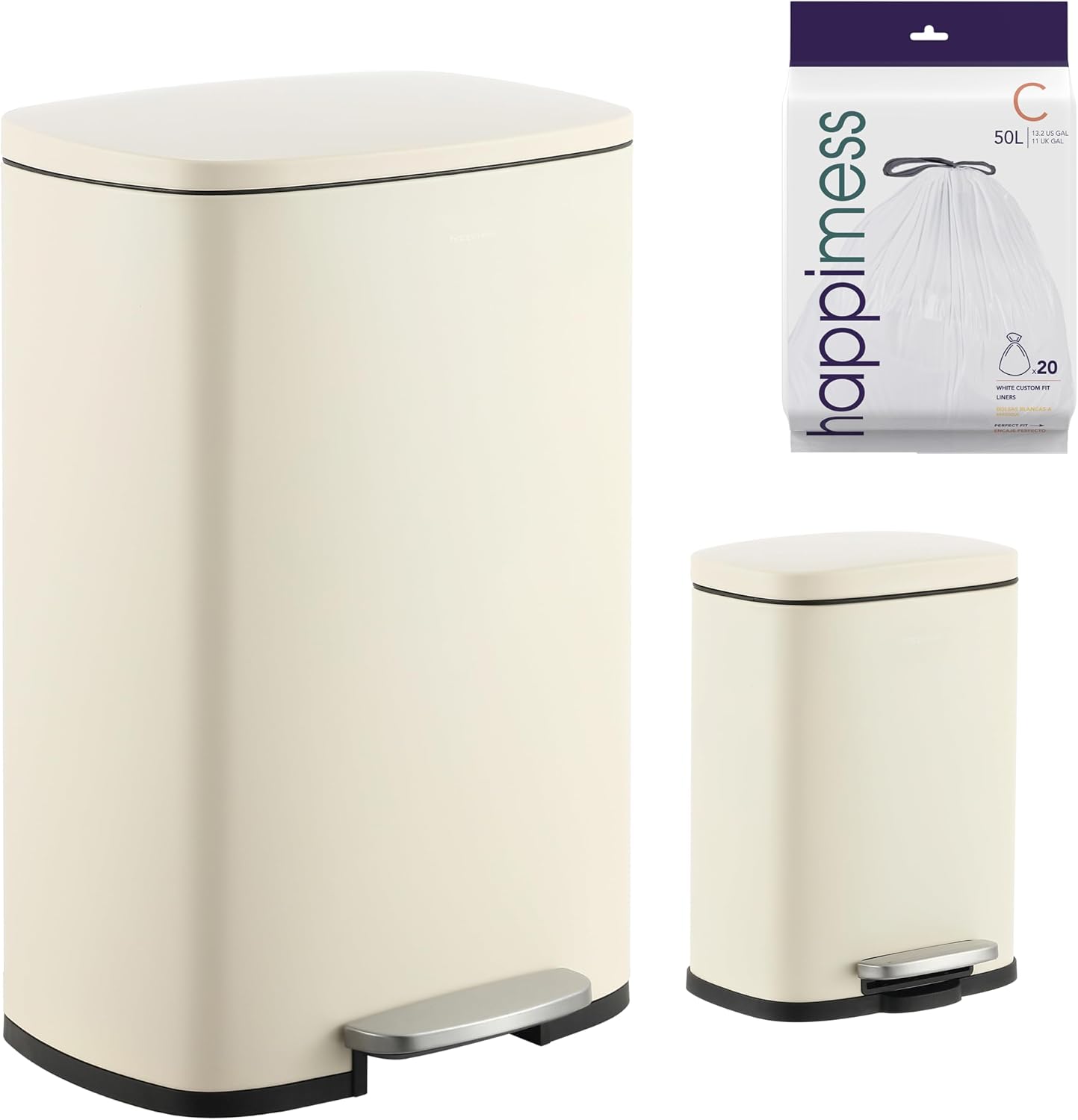 happimess HPM1006F Connor Rectangular 13-Gallon Trash Can with Soft-Close Lid and Free Mini Trash Can, Fingerprint Resistant, Modern, Minimalistic for Home, Kitchen, Office, Bathroom, Limestone Beige