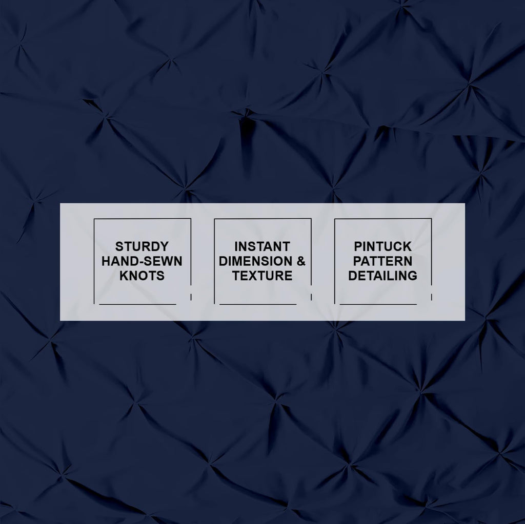 Kotton Culture Custom Pinch Pleated -Pintuck Duvet Cover - 100% Egyptian Cotton 600 Thread Count Decorative Customize Comforter Cover(Desired Dimensions) - Zipper Closure & 7 Internal Ties - Navy Blue