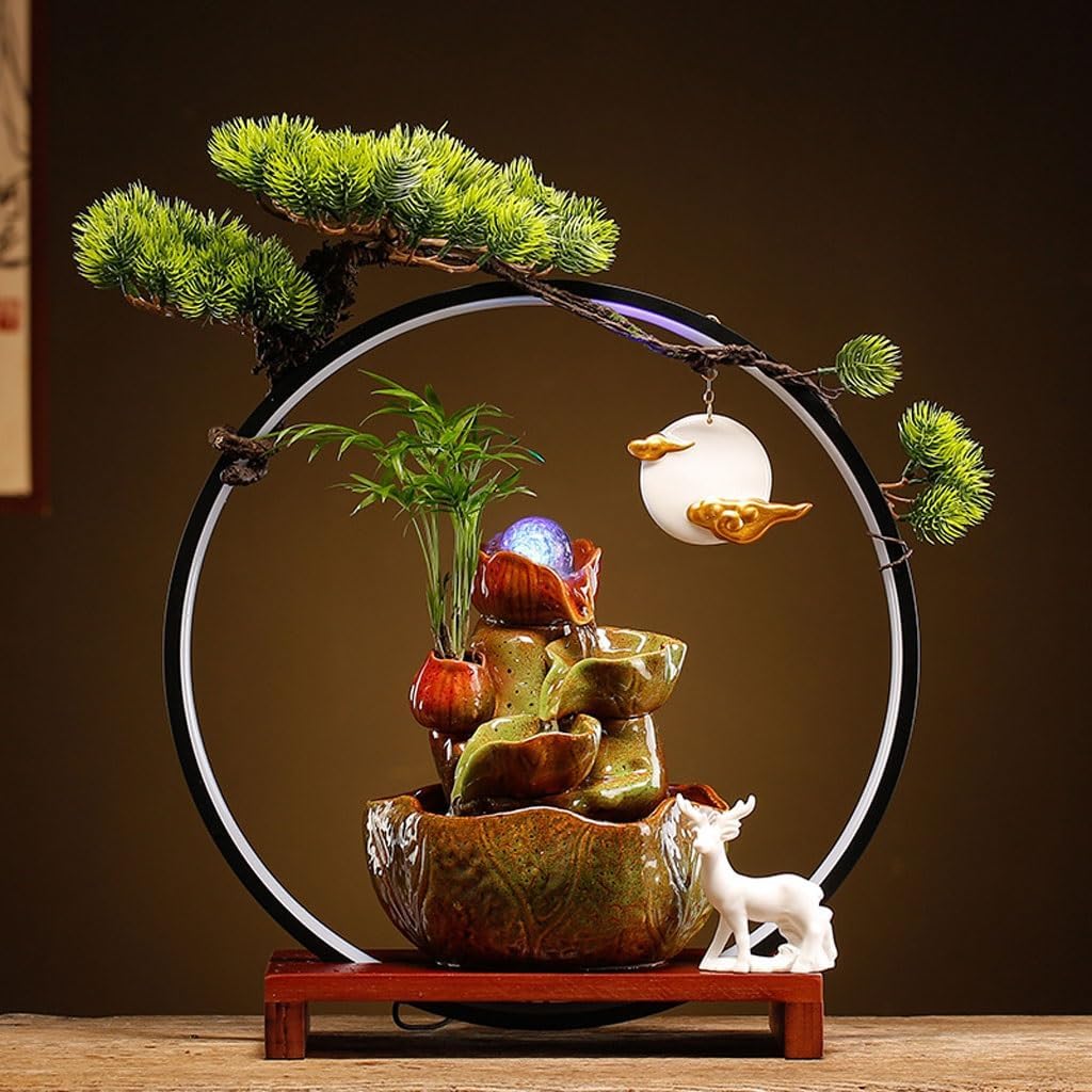 GUERNSEY Tabletop Fountain Chinese Style Water Circulation Water Ornaments Home Fountain Living Room Office Desktop Fountain Decorations Indoor Fountain
