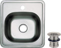 Gourmetier Studio KGKTS151518 15' Stainless Steel Self-Rimming Single Bowl Drop-In Bar Prep Sink with 1-Hole Drain and Strainer, Stainless Steel/Brushed Nickel