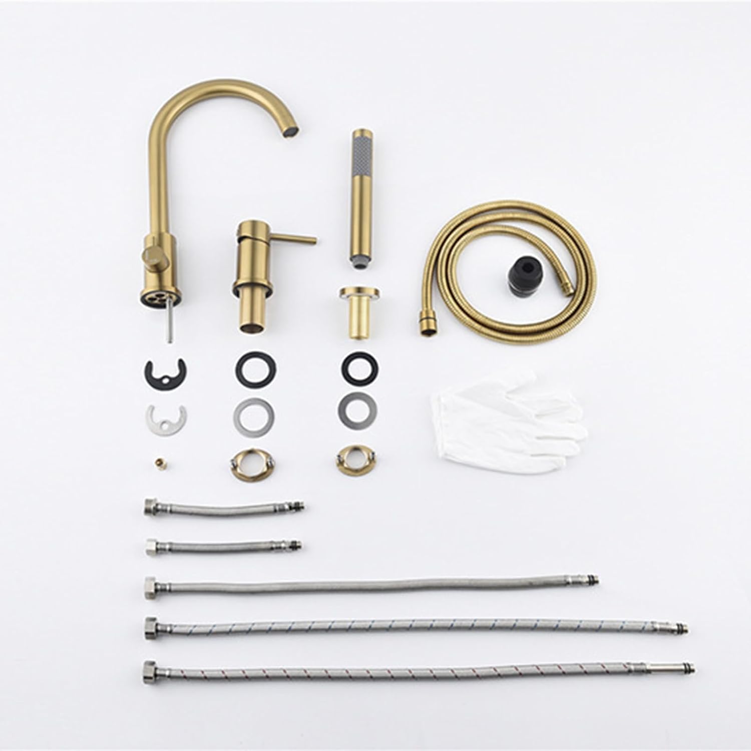 Bath Mixer Tap with Shower Attachment, 3-Hole Bathtub Tap Shower Head and Hose Set for Bath Taps Brushed Gold,A