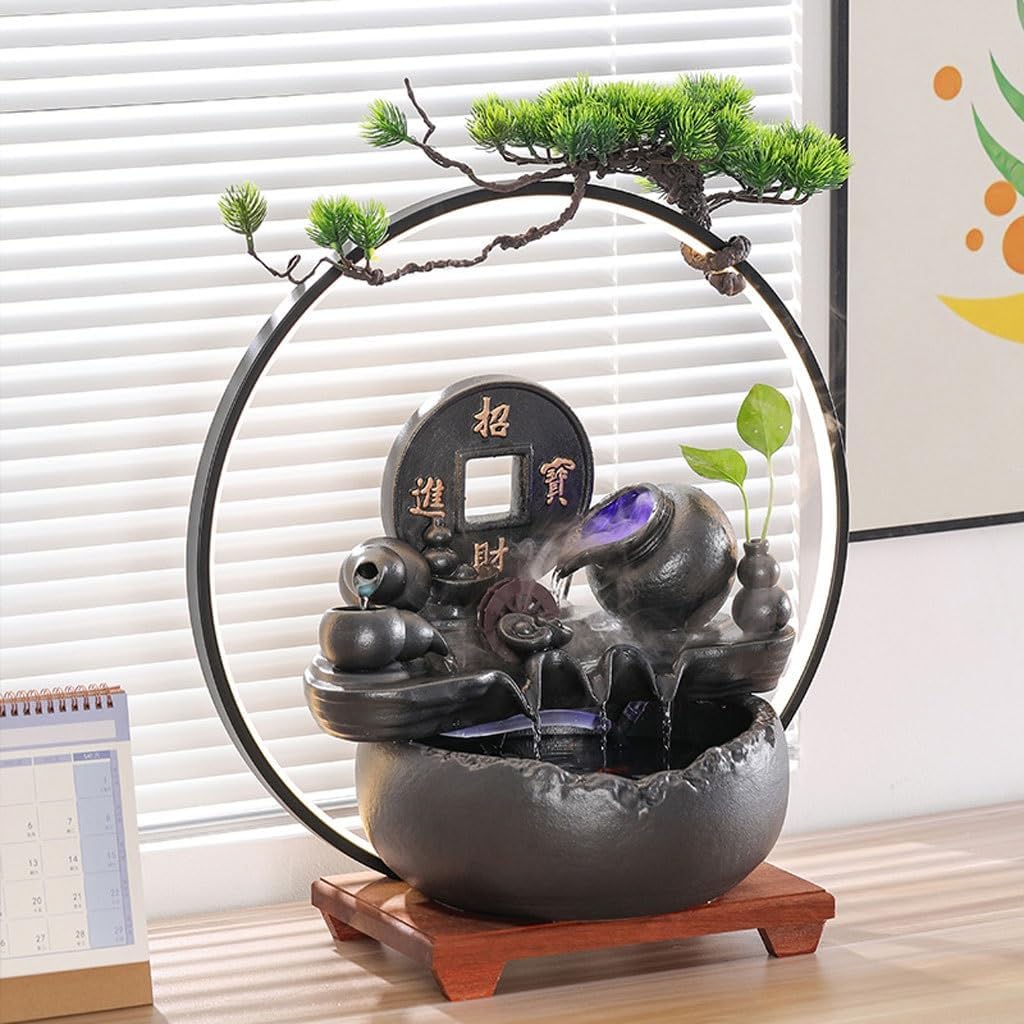 GUERNSEY Tabletop Fountain Creative Circulation Crystal Ball Ornaments Living Room Office Desktop Fountain Ornaments Company Front Desk Decorations Indoor Waterfall Feature Indoor Fountain
