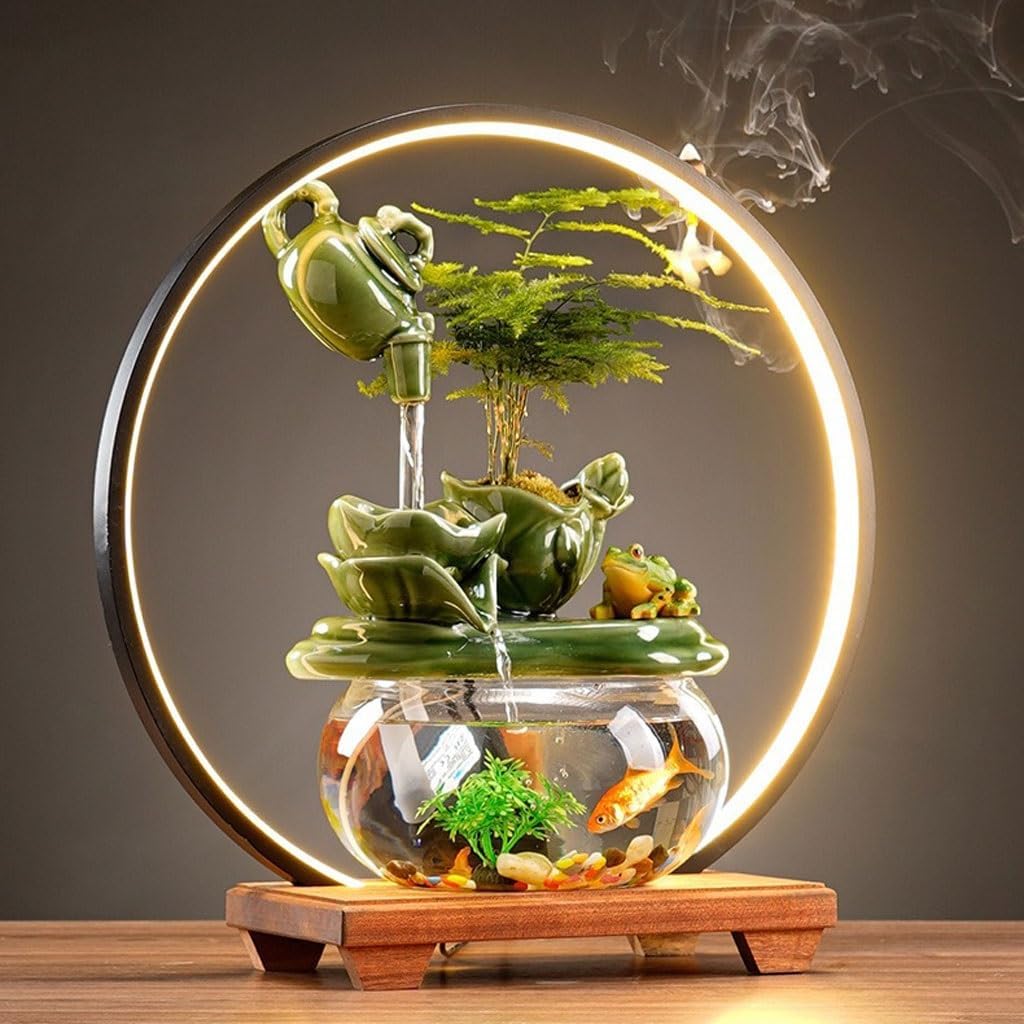 GUERNSEY Tabletop Fountain Tabletop Fountains Chinese-Style Ceramic Circulating Water Ornaments Home Study Desk Fountain Ornaments Tea Room Desk Decorations Indoor Fountain