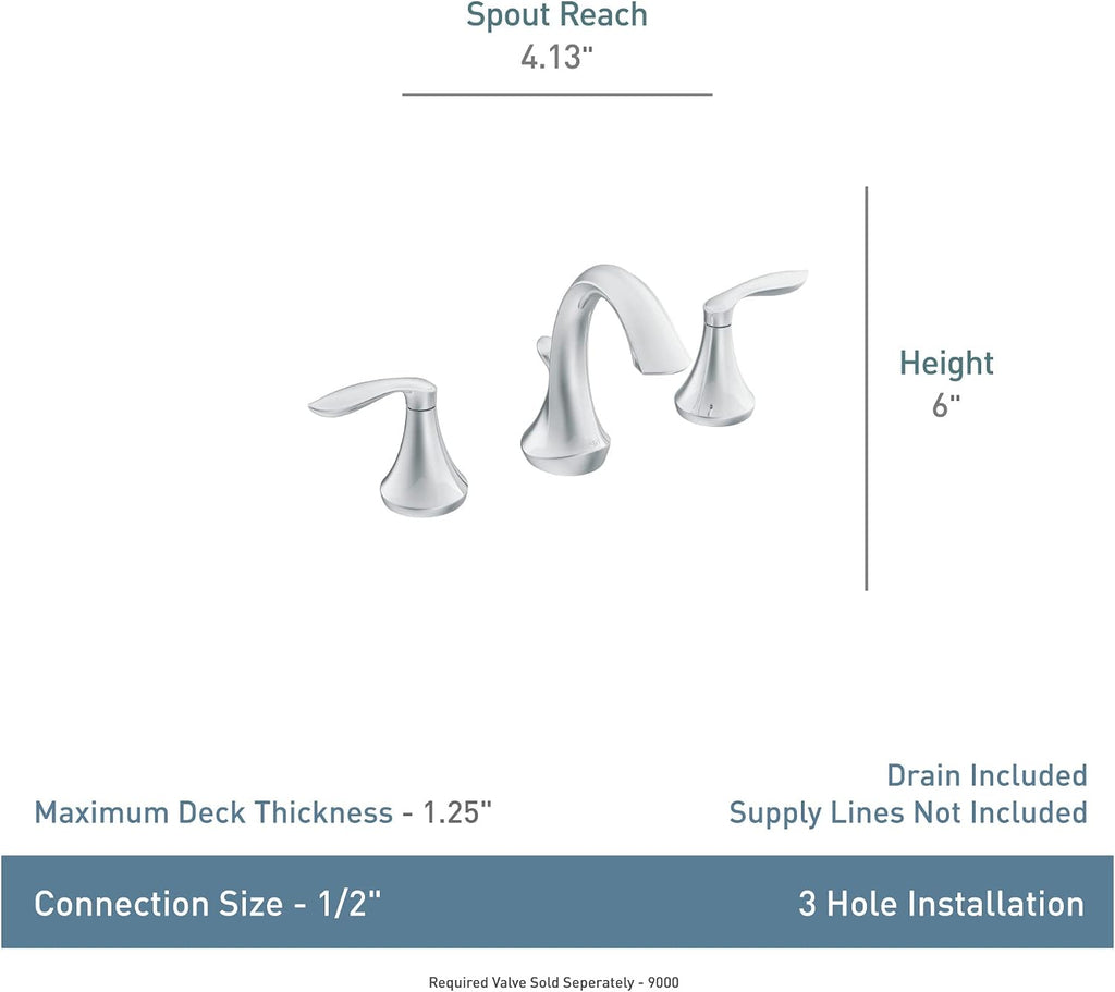 Moen Eva Chrome Transitional Two-Handle High-Arc Widespread Bathroom Faucet with Drain Assembly, Valve Required, T6420