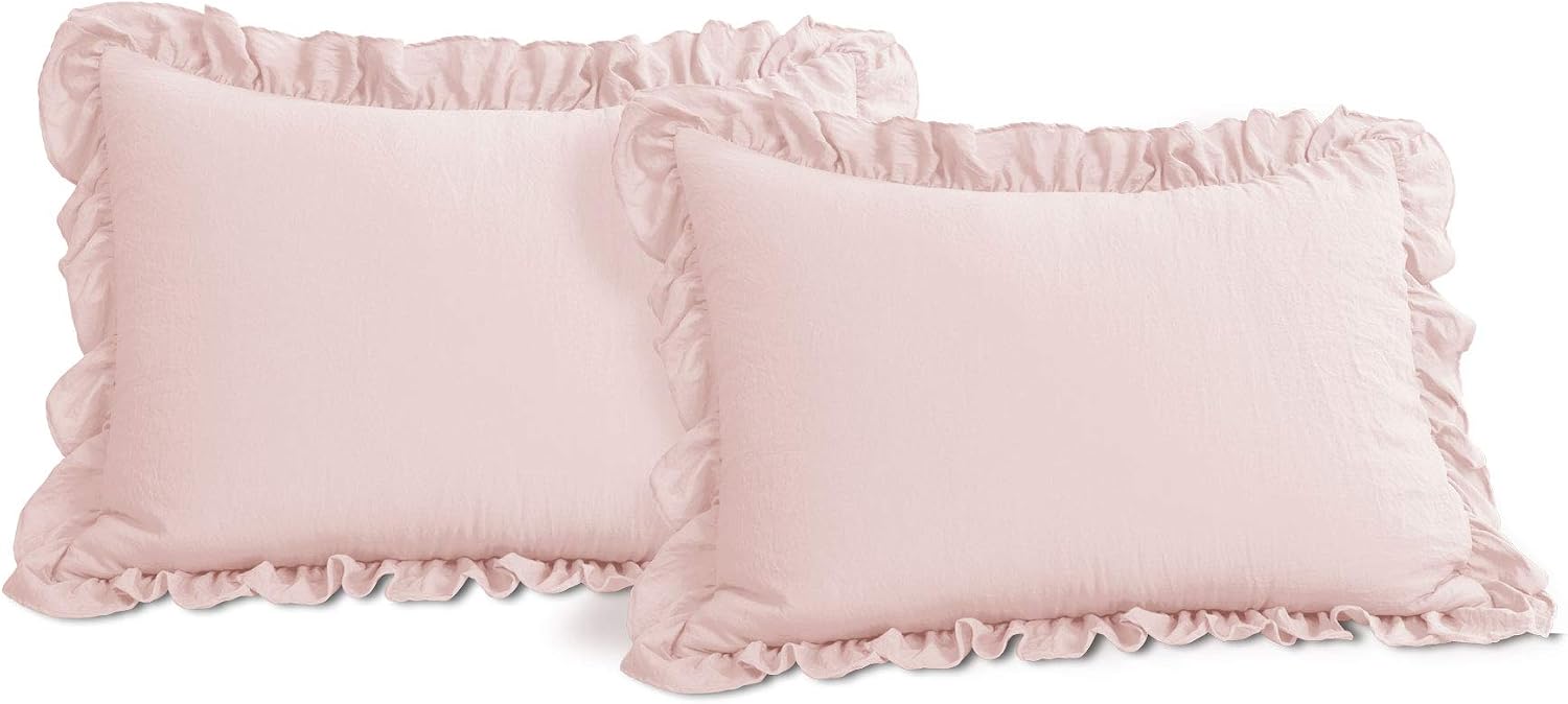 Lush Decor Reyna Ruffle Comforter Set - 3 Piece Cozy Ruffled Bedding Set - Timeless Elegance and Comfort for Dorm Room - Full/ Queen, Blush