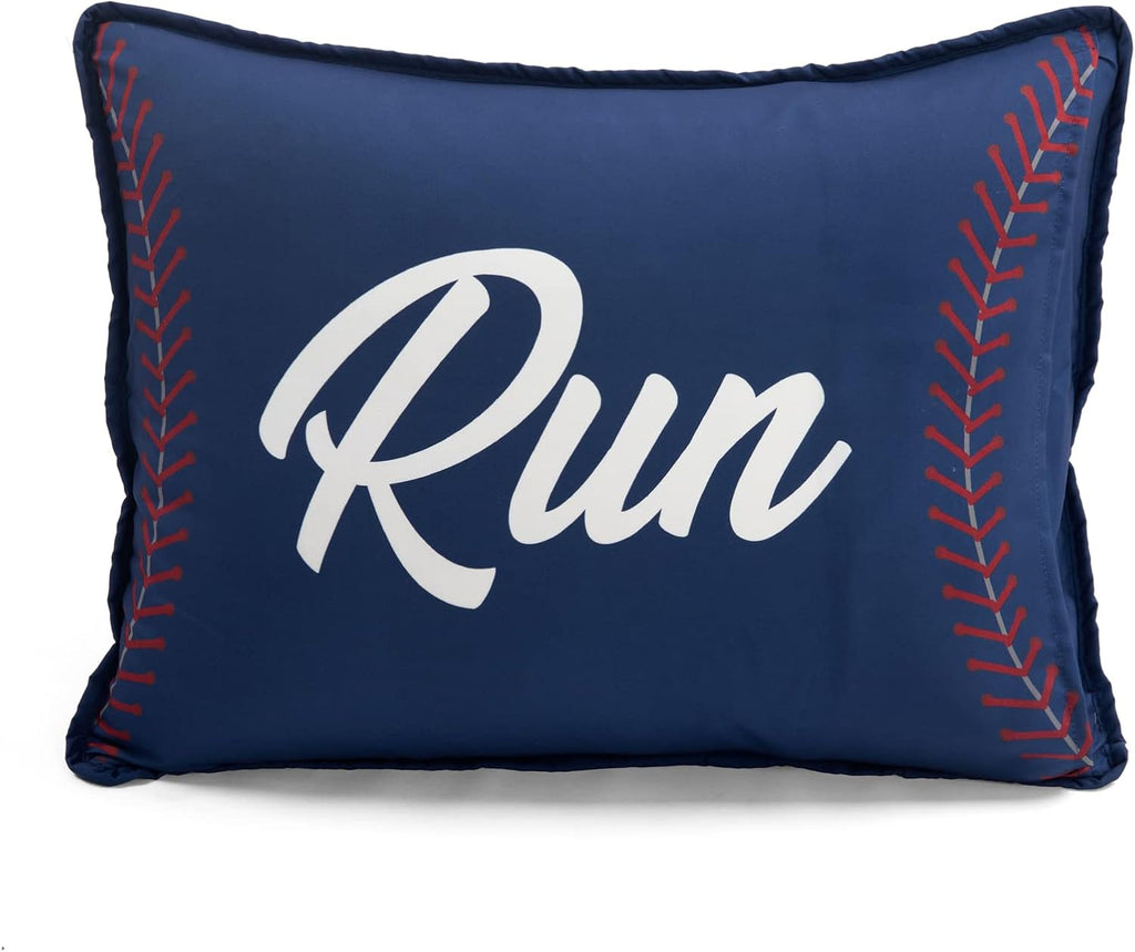 Lush Decor Baseball Game Reversible Quilt Queen Size 5 Piece Set Full/Queen Navy & Gray - Kids Bedding Set Full Quilt - Sports Decor - Baseball Bedding