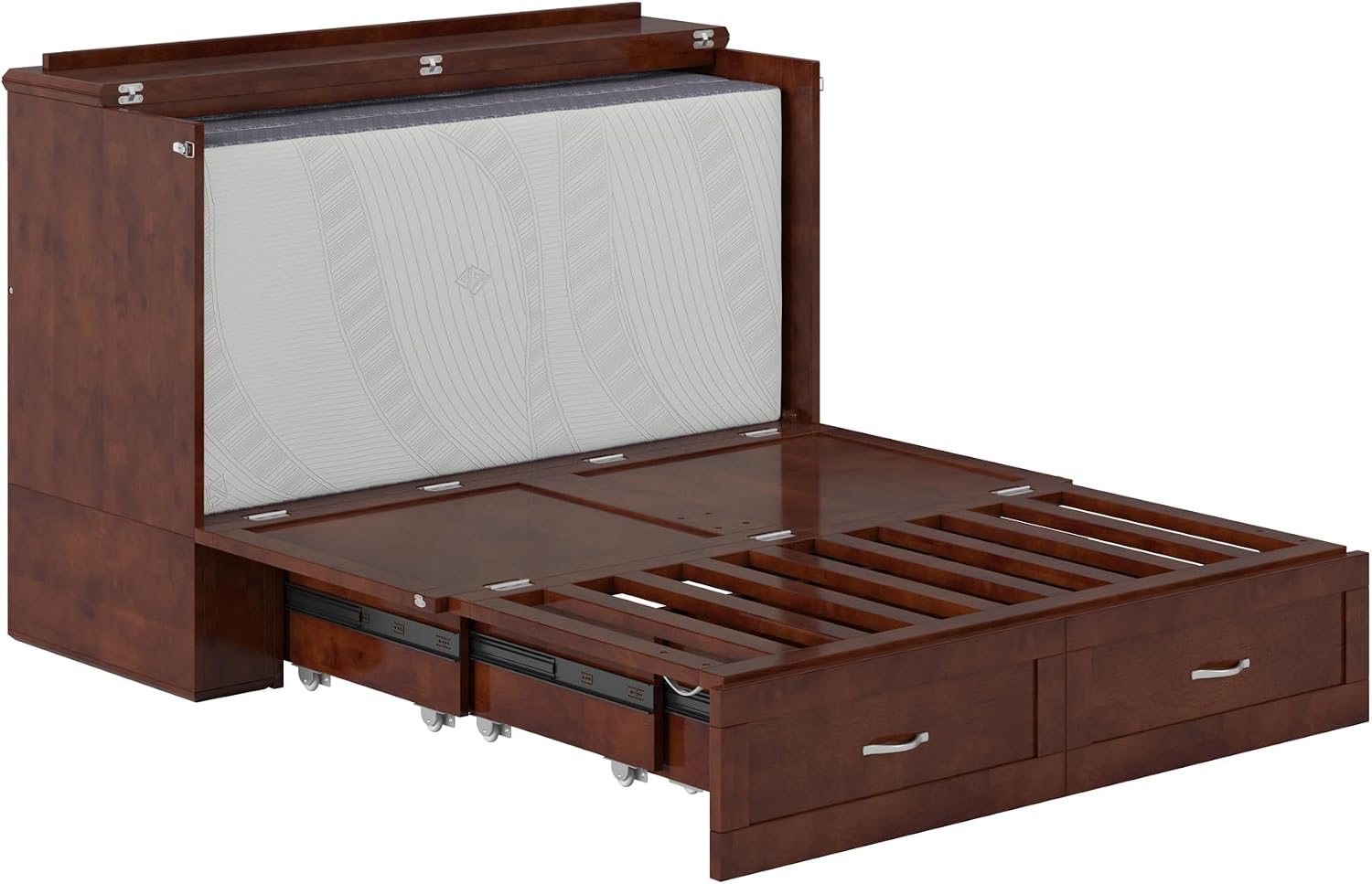 AFI Hamilton Full Murphy Bed Chest with Mattress, Storage, and Built-in Charger in Walnut