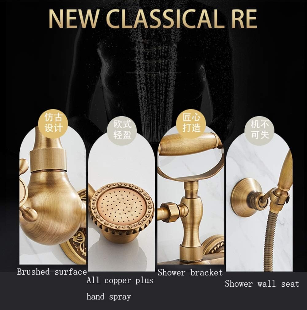 Vintage Retro Home H59 Brass Telephshower Set Double Handle Hand Held Shower Take a Shower Bathtub Shower Hand Spray Mixing Valve Hot and Cold Faucet in-Wall Taps/E Full Moon