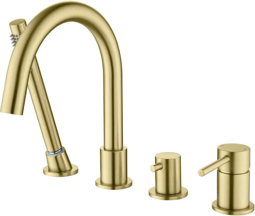 KIBI Circular Roman Tub Faucet with Hand Shower, Deck Mounted Bathtub Faucet Set – Single Handle Solid Brass Bathroom Tub Filler with Diverter, Brushed Gold (KTF3101)