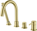 KIBI Circular Roman Tub Faucet with Hand Shower, Deck Mounted Bathtub Faucet Set – Single Handle Solid Brass Bathroom Tub Filler with Diverter, Brushed Gold (KTF3101)