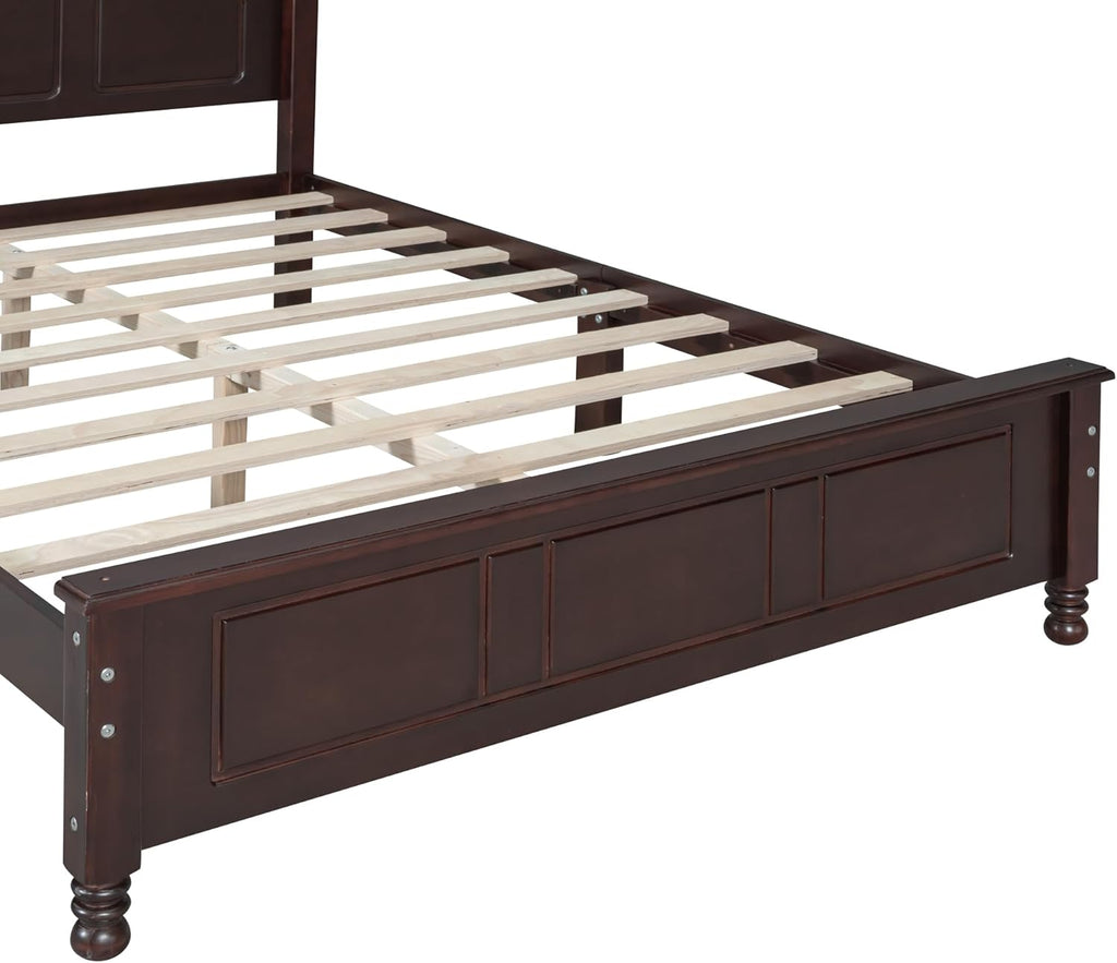3-Pieces Bedroom Sets, Retro Style Full Size Platform Bed with Wooden Slat Support and Headboard, Wooden Bedroom Furniture Set with 2 Nightstands for Kids Teens Adults Bedroom (Walnut + Wood 078)