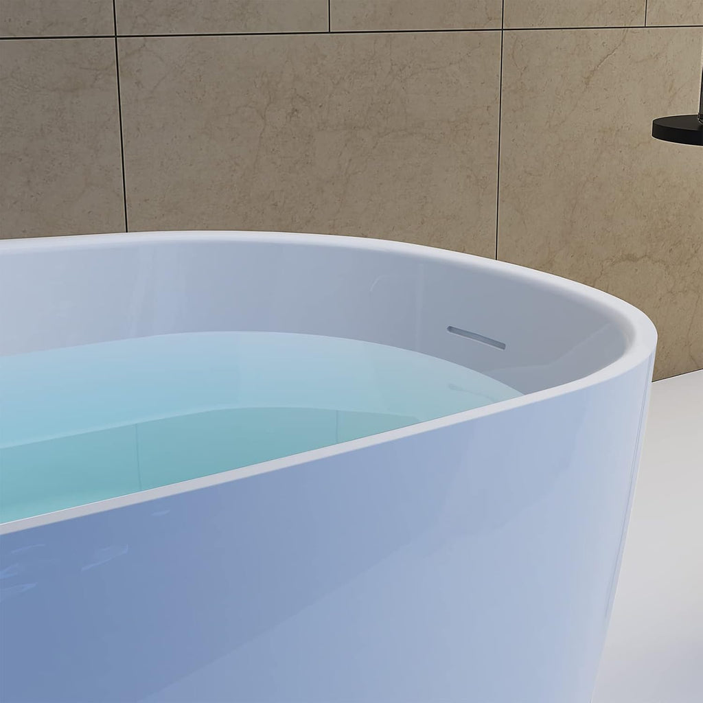 59' Acrylic Freestanding Bathtub, Single Slipper Free Standing Tub, Soaking Tub with Integrated Slotted Overflow, Toe-Tap Chrome Drain, cUPC Certified, Glossy White