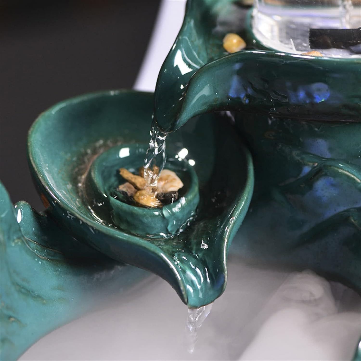 Table Fountain Relaxation Water Fountain Desktop Water Fountain - Tabletop Fountain With LED Lights and Backflow Incense Creative Vortex Circulating Water Desktop Decoration Indoor Table Top Water Fou