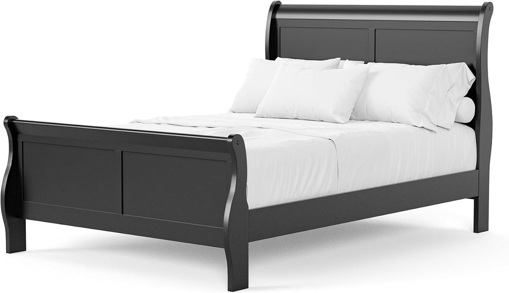Furniture of America Louis Philippe Traditional Wood Bed Frame with Headboard and Footboard, Elegant Sleigh Design Bedframe for Bedroom, Guest Room, Easy Assembly, Box Spring Required, Full, Black