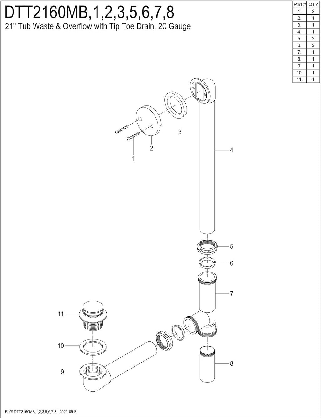 Kingston Brass DTT2161 Tip-Toe Bath Tub Drain and Overflow, Polished Chrome