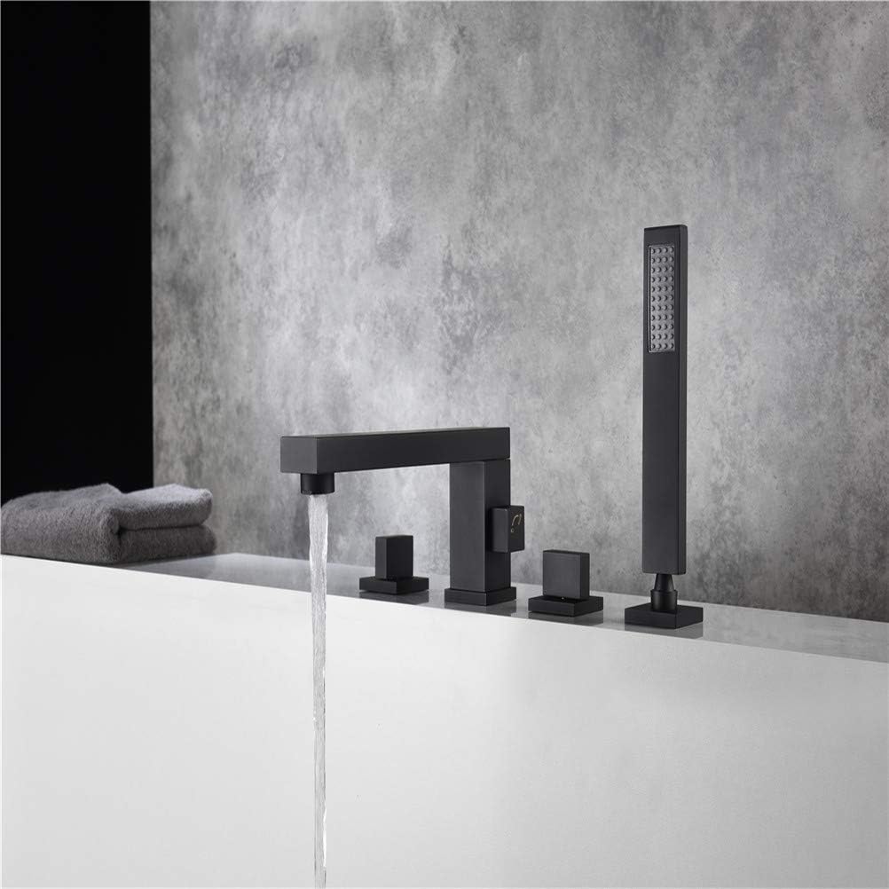 Bathtub Faucet with Shower, Brass Black/Chrome/Gold Bathroom Shower Faucets Set Deck Mount Bathtub Faucet Set Hot Cold Bathroom Shower Bathtub Taps Kit,Black