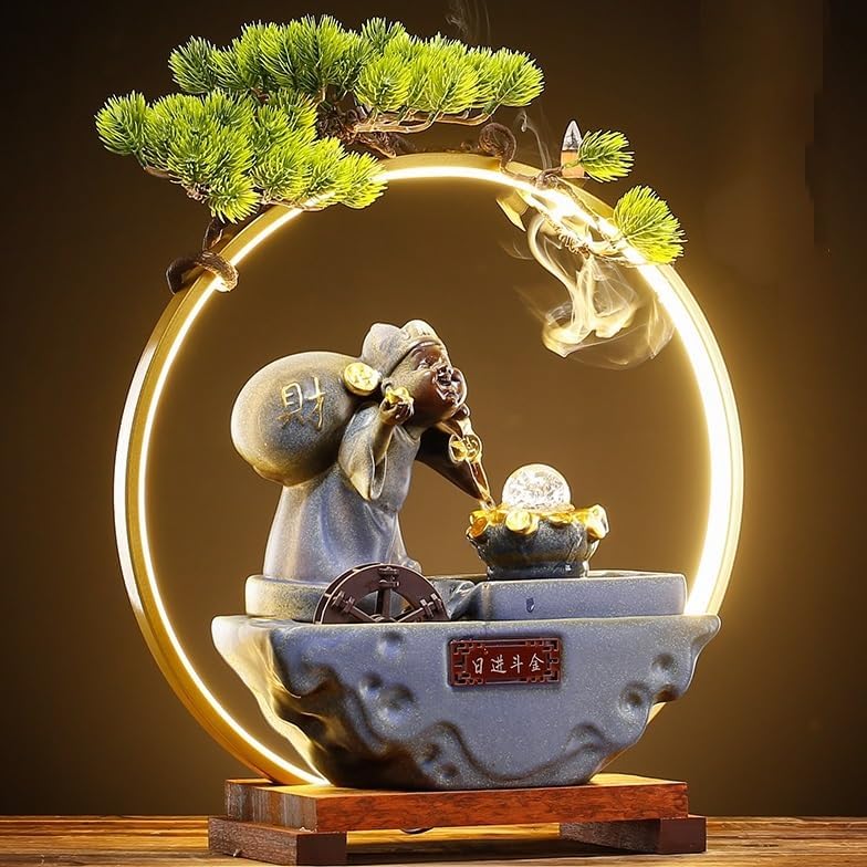 GUERNSEY Tabletop Fountain Tabletop Fountain Flowing Water to Make Money Ornaments Desk Living Room Entrance Chinese Fountain Backflow Fragrance Desktop Fountain Indoor Fountain