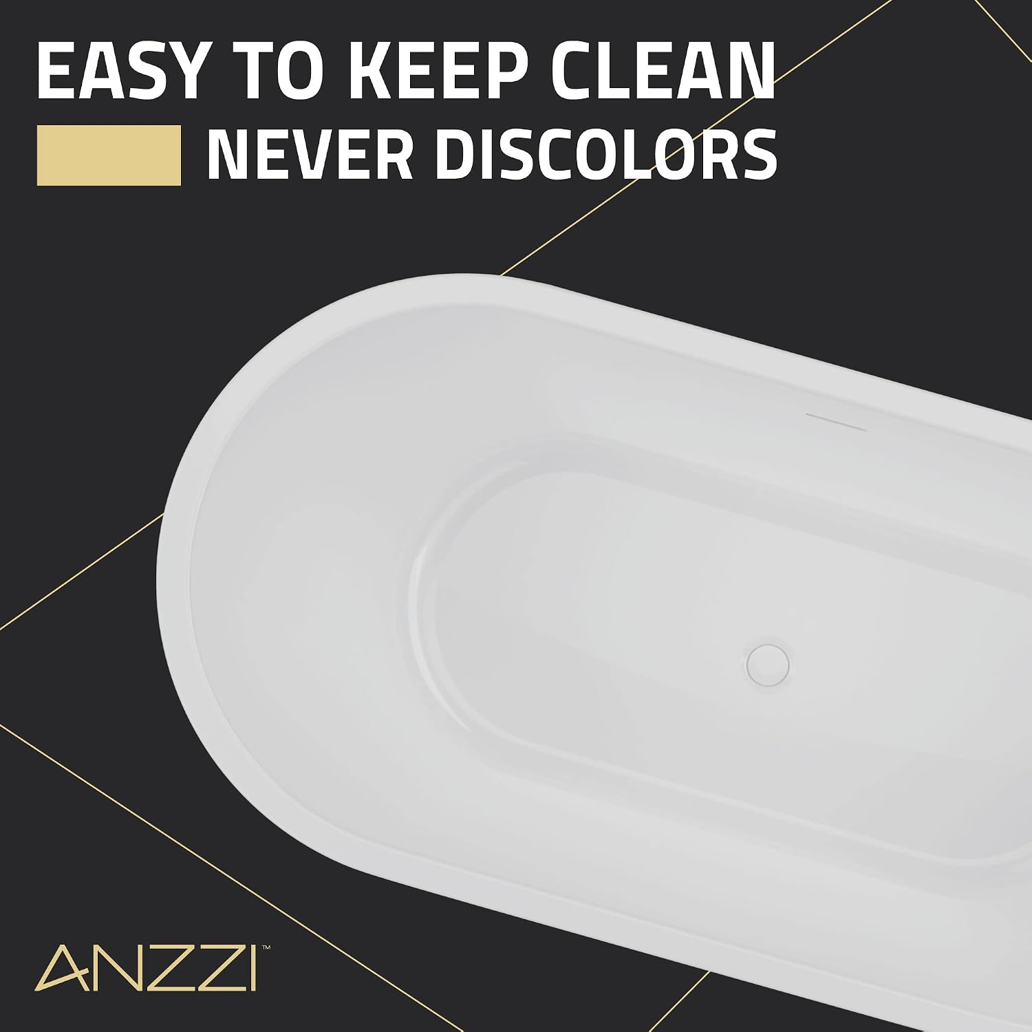 ANZZI 55 Inch Acrylic Freestanding Bathtub In Glossy White | Chand Pre-plumbed Solid Deep Soaker Tub With Built In Overflow And Drain | Soaking Stand Alone Tub 72 Gallons Capacity | FT-AZ098-55BK