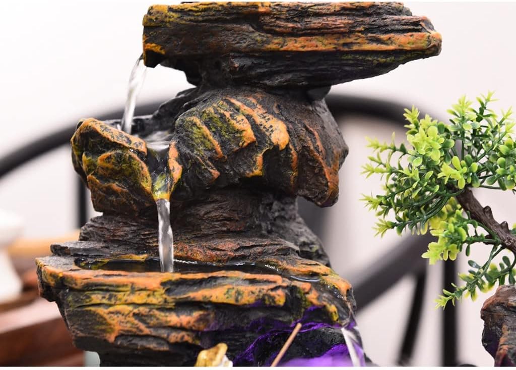 HIHELO Desktop Fountain Tabletop Fountain Resin Rockery Water Desktop Fountain Living Room Decorative Waterscape Ornament Water Fountain Outdoor (Color : with Nebulizer)