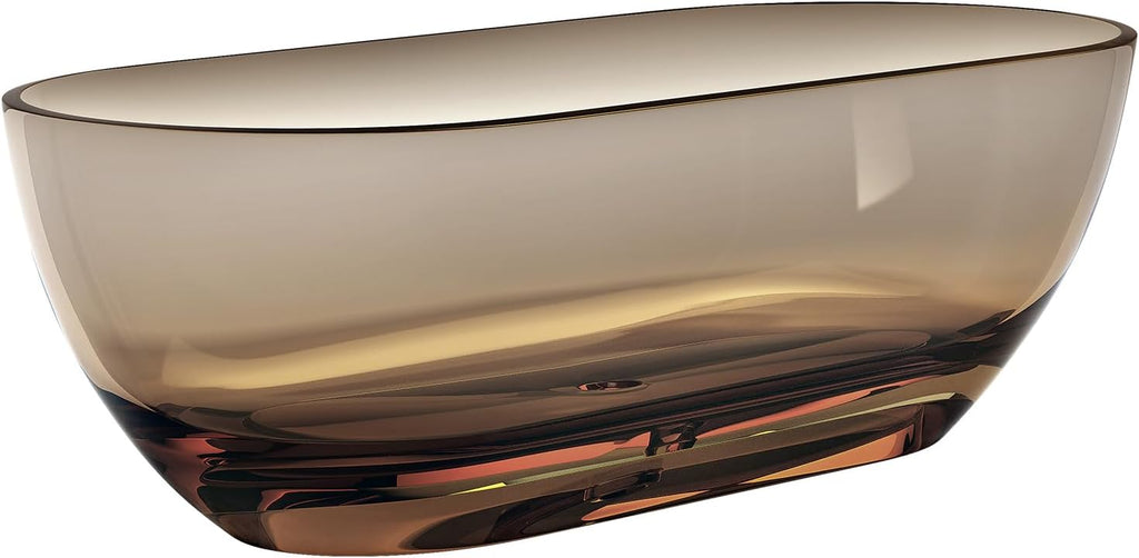69'' Resin Soaking Bathtub Transparent Oval Freestanding Tub Deep Soaking Bathtub Modern Tubs with Overflow and Pop-up Drain in Brown