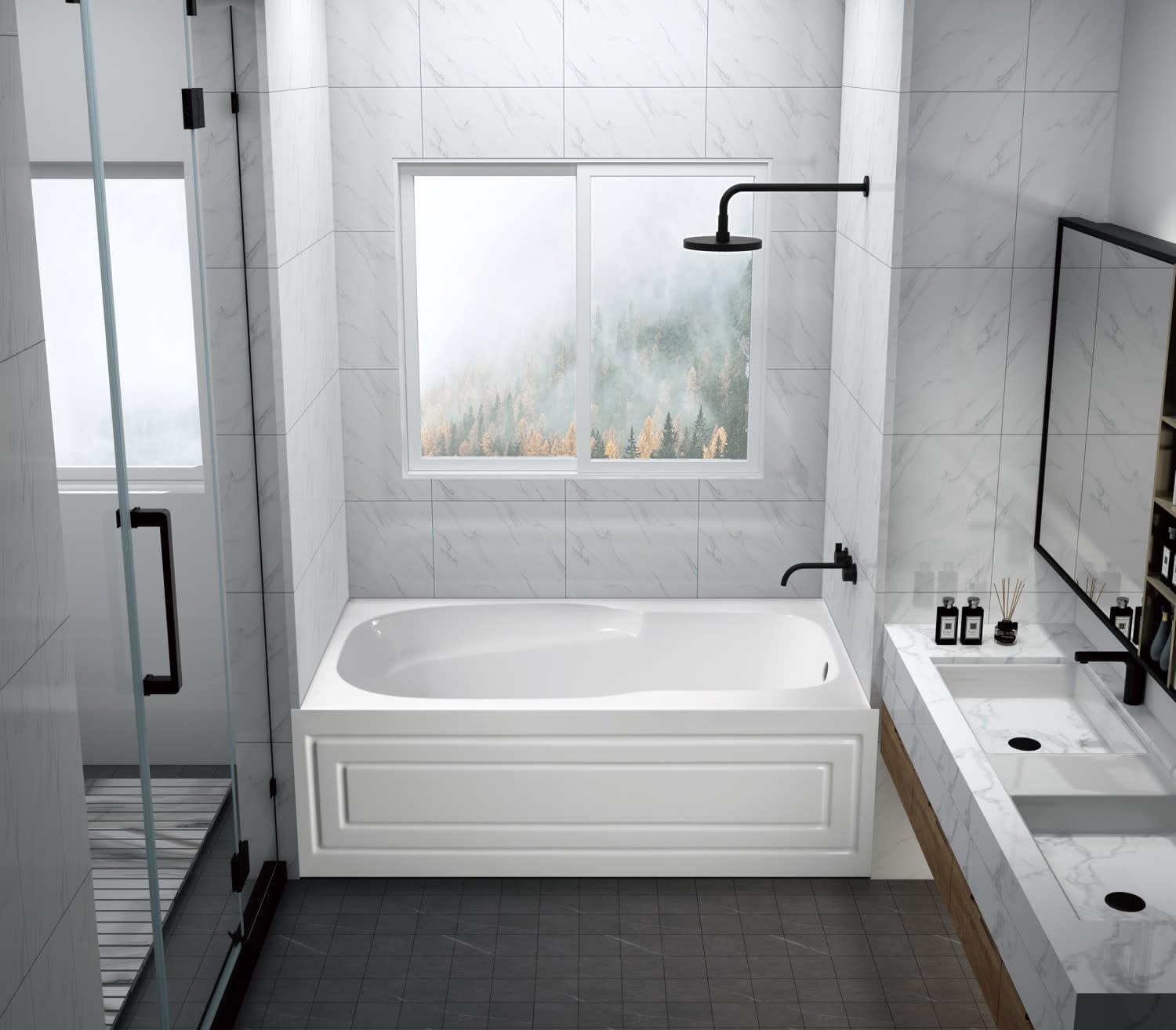Aqua Eden VTAM6031R21B 60-Inch Anti-Skid Acrylic 3-Wall Alcove Tub with Right Hand Drain Hole, White
