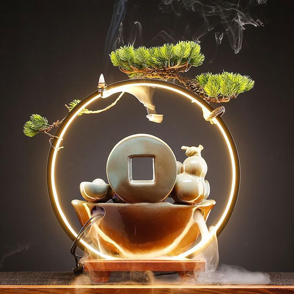 GUERNSEY Tabletop Fountain Chinese Style Home Study Desk Ornaments Tea Room Circulating Water Decoration Ornaments Office Desk Fountain Ornaments Indoor Waterfall Feature Indoor Fountain
