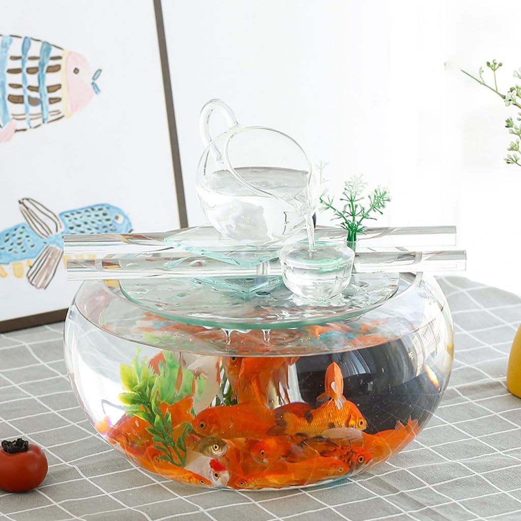 GUERNSEY Tabletop Fountain Tabletop Fountains Tea Room Desktop Glass Fish Tank Creative Circulating Water Ornaments Living Room Desktop Fountain Decoration Ornaments Indoor Fountain