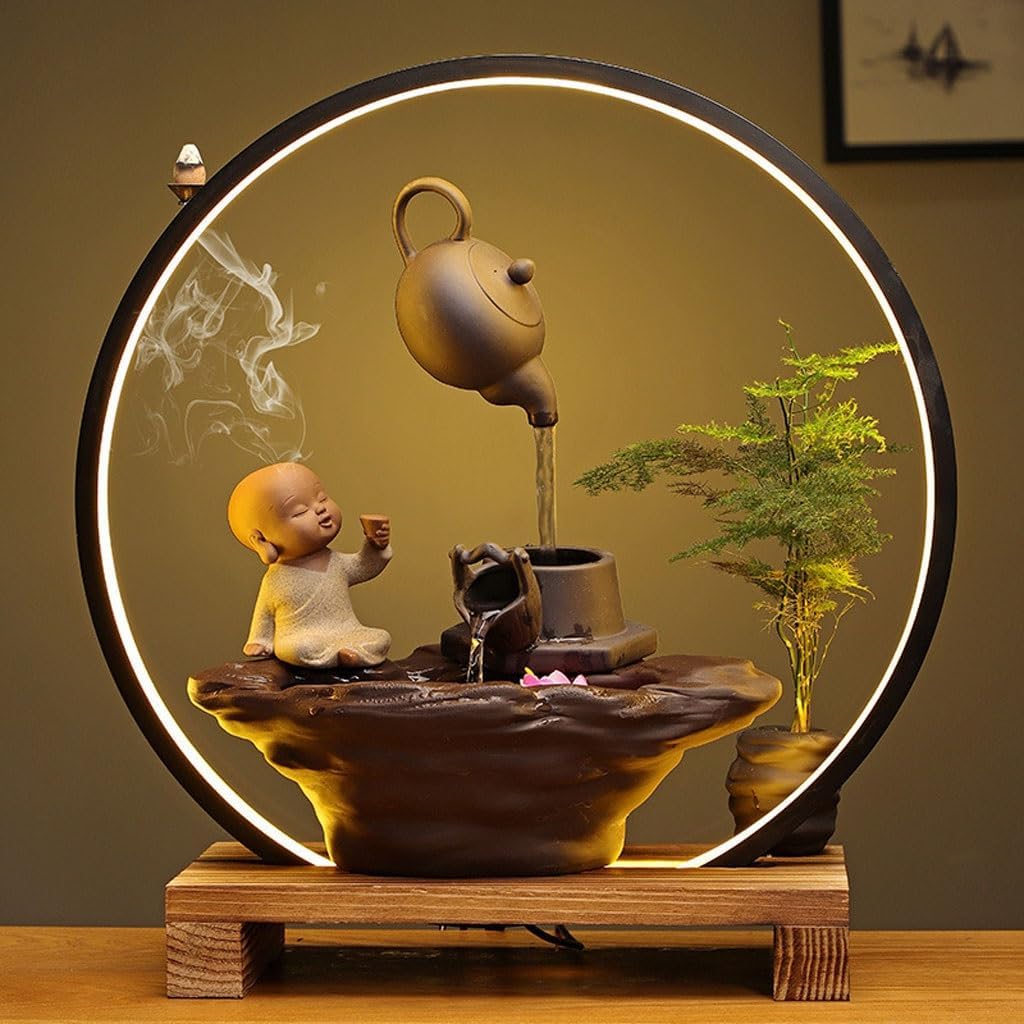 GUERNSEY Tabletop Fountain Home Desktop Water Fountain Atomization Office Porch Living Room Backflow Incense Burner Desktop Water Indoor Fountain
