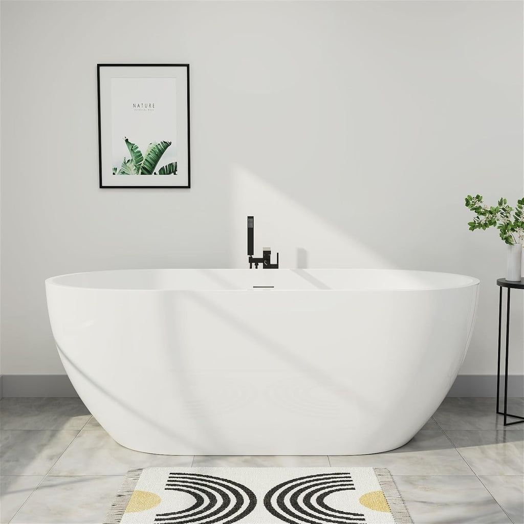 70' Acrylic Freestanding Bathtub, Double Ended Free Standing Tub, Soaking Tub with Integrated Slotted Overflow, Toe-Tap Chrome Drain, cUPC Certified, Glossy White