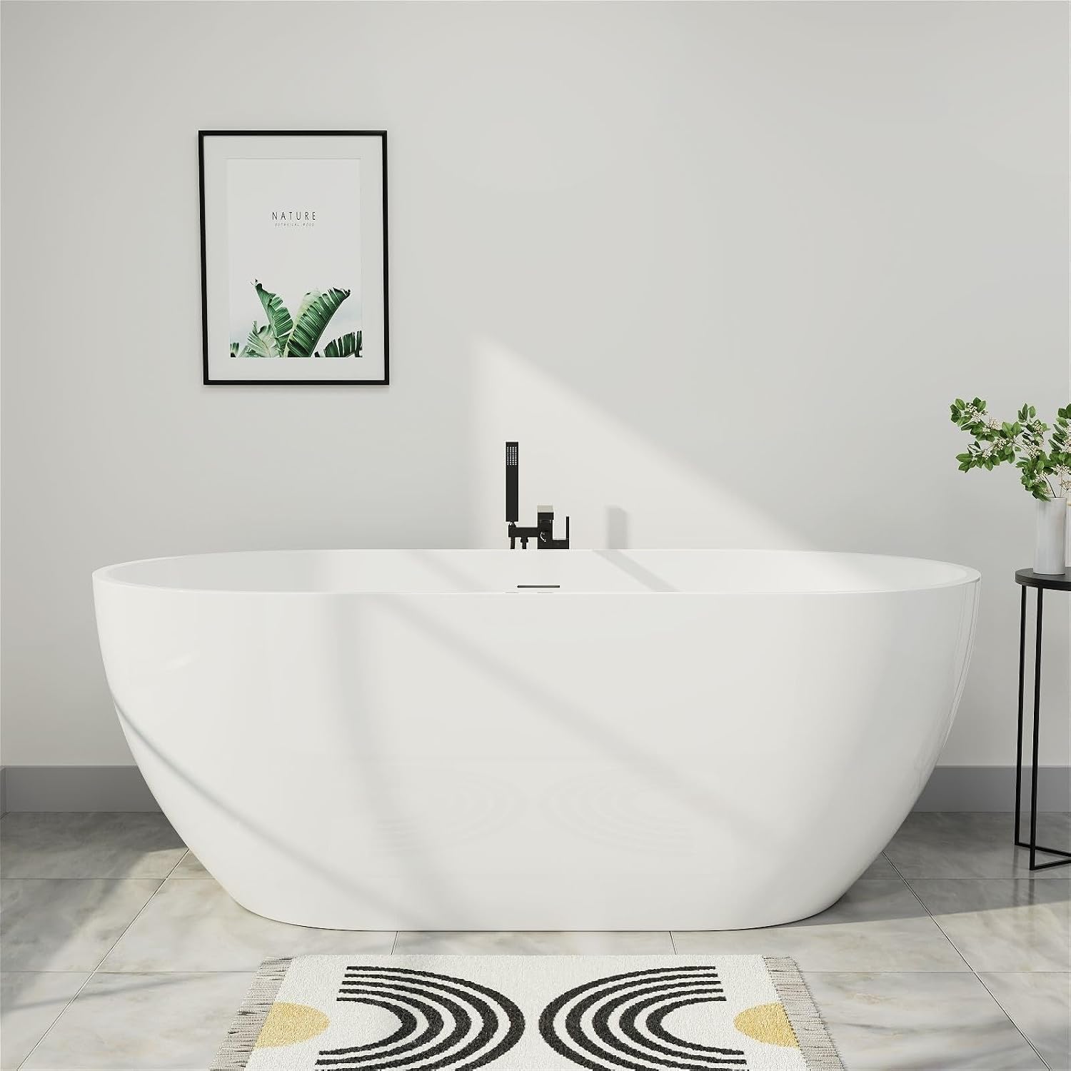 70' Acrylic Freestanding Bathtub, Double Ended Free Standing Tub, Soaking Tub with Integrated Slotted Overflow, Toe-Tap Chrome Drain, cUPC Certified, Glossy White
