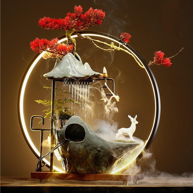 GUERNSEY Tabletop Fountain Tabletop Fountain Flowing Water Ornaments Creative Rockery Fountain Circulating Humidifier Ceramic Home Office Desktop Decoration Indoor Fountain