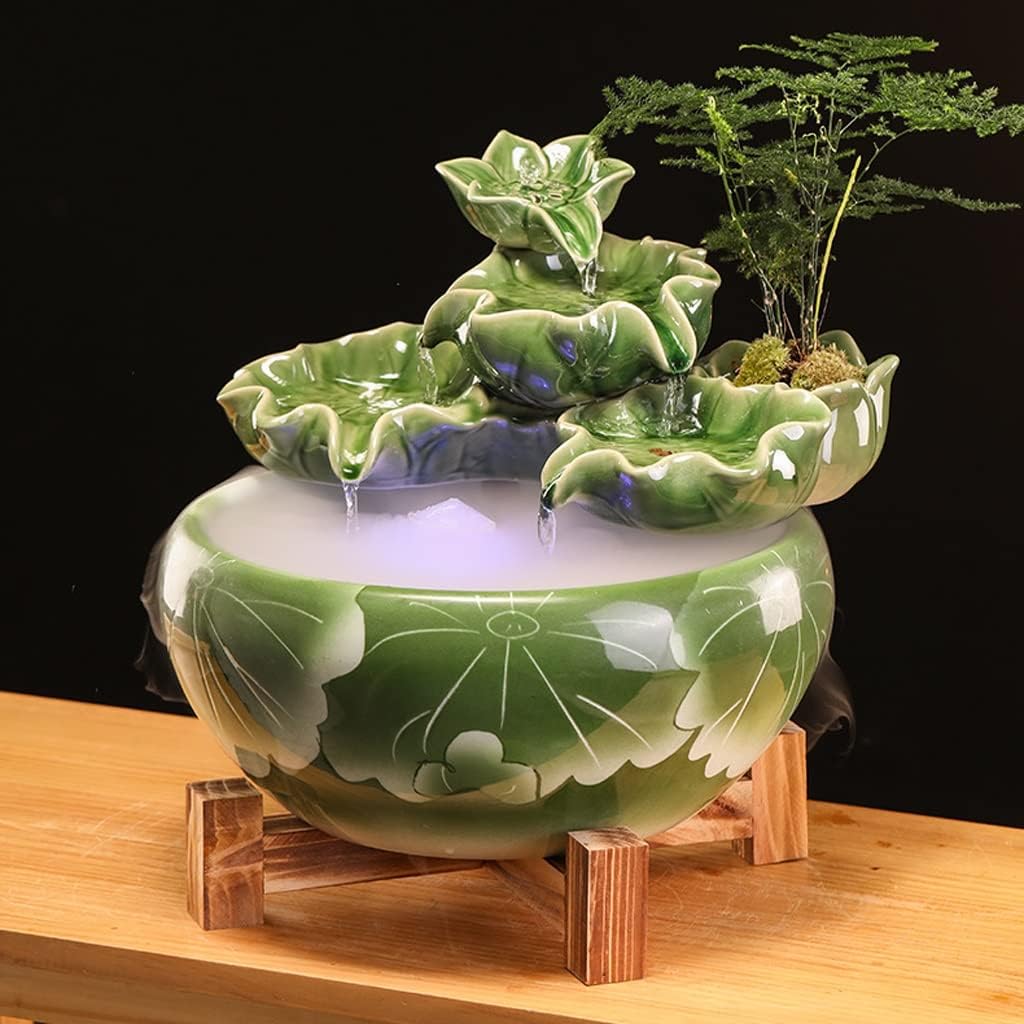 HIHELO Desktop Fountain Tabletop Fountain Chinese Ceramic Water Fountain Office Desktop Decoration Tabletop Waterfall Fountain Water Fountain Outdoor (Color : B)