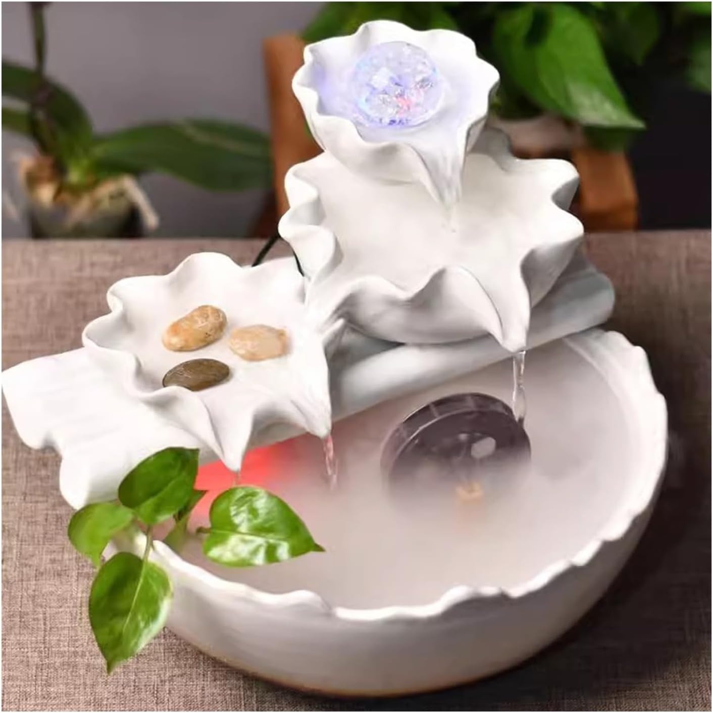 Tabletop Fountain Home Creative Wealth Attraction Decoration Desktop Crystal Beads Moisturizing Fountain Fish Tank Gift Ceramic Desktop Decoration Tabletop Water Fountain
