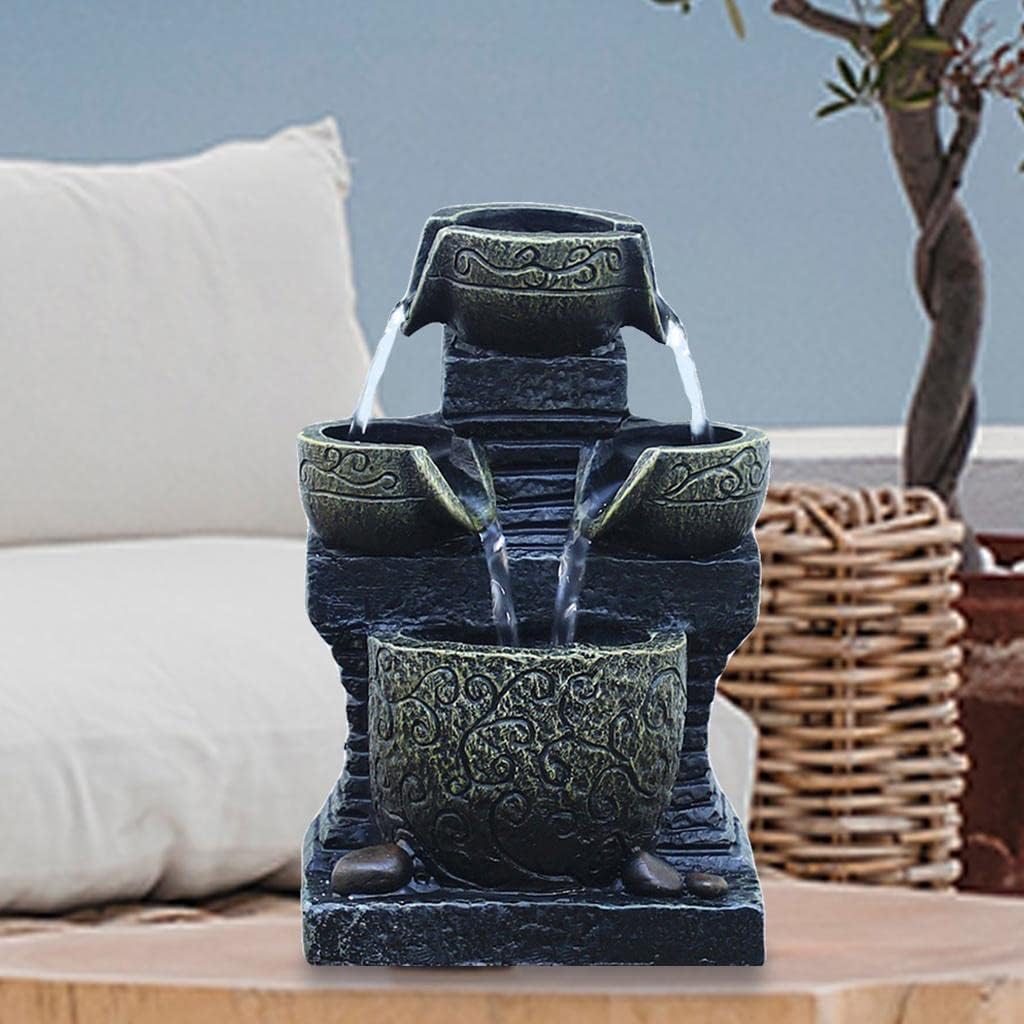 Tabletop Fountain Led Lights Resin Rockery Flowing Water Fountain Lucky Feng Shui Wheel Office Desktop Ornaments with Home Decoration Desktop Fountain