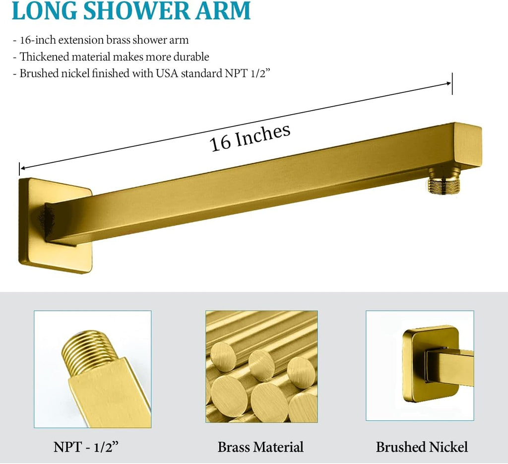 Shower System with Tub Spout 10 Inch Overhead Shower 4 Setting Handheld Spray Rough In Pressure Balance Valve Body with Trim Kit Wall Mounted Rainfall Bathtub Shower Faucet Set (Brushed Gold)