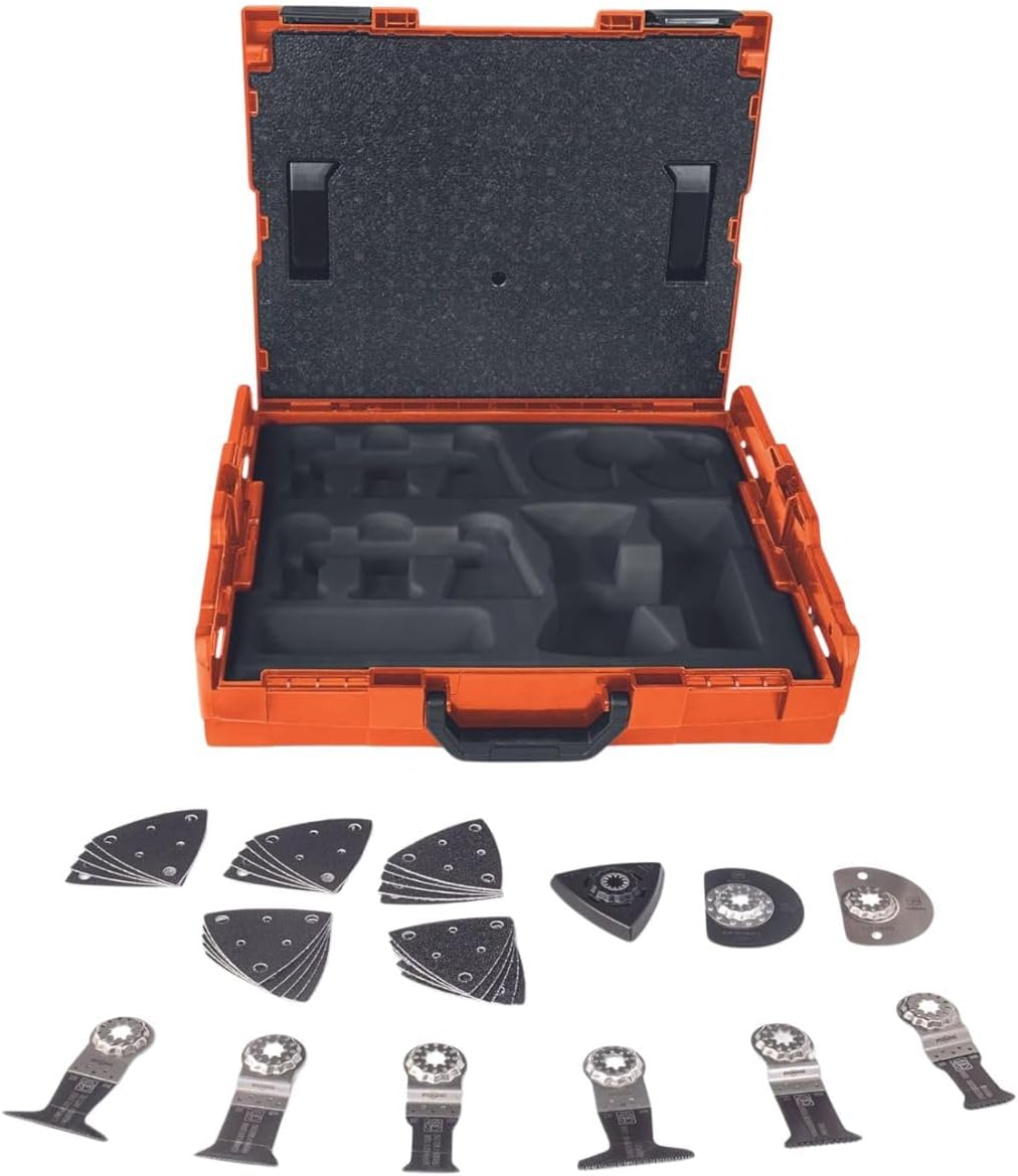 Fein Starlock Plus Systainer Kit with Accessories - Includes 6 E-Cut Blades for Wood & Metal, 130mm Sanding Pad & Sandpaper in Assorted Grits - 33901146220