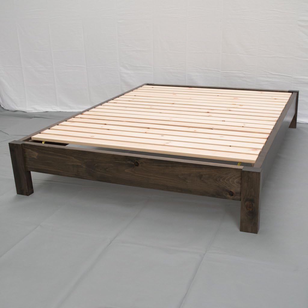 Farmhouse Wood Platform Bed Frame, Twin Size - Rustic & Modern Style, Brown Finish, Solid Pine, No Box Spring Needed, Amish Made in USA