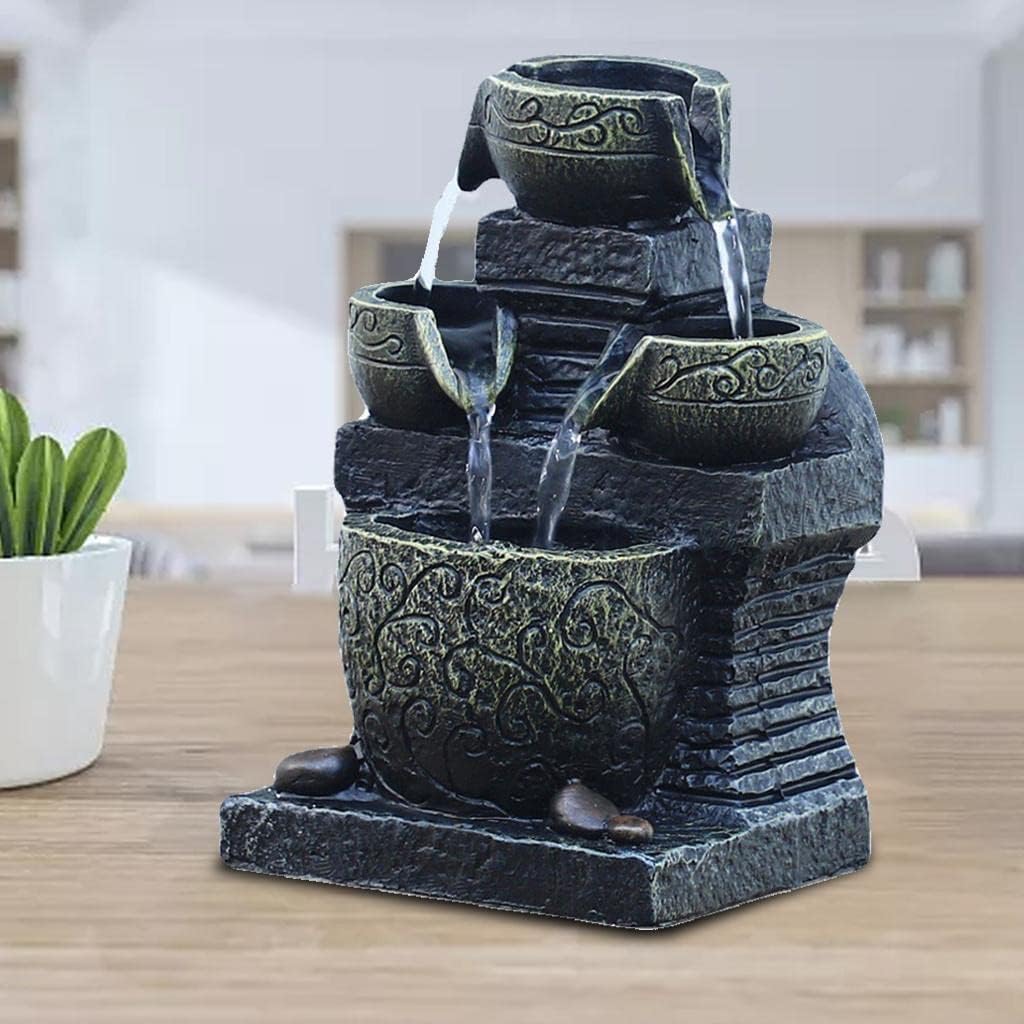 Tabletop Fountain Led Lights Resin Rockery Flowing Water Fountain Lucky Wheel Office Desktop Ornaments with Home Decoration Tabletop Water Fountain