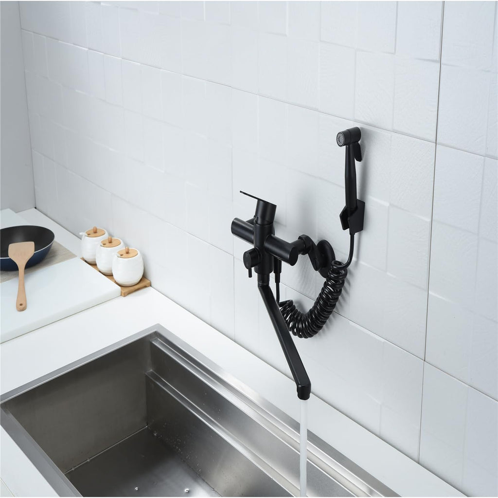 Bathroom Taps with Shower Mixer and Basin Tap Set, 304 Stainless Steel Bath Faucet Wall Mounted Mixer Taps, Hot and Cold 2 Function Taps, Bathtub Shower Faucet Set,Black