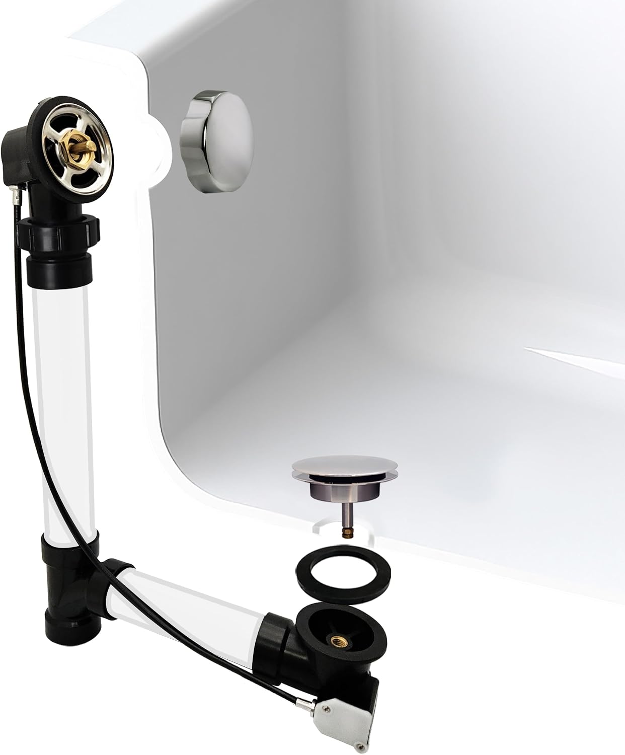 Westbrass Sch. 40 ABS 35 in. Cable Drive Bath Waste - Ball Joint Head, Polished Nickel, D50A35BJ-05