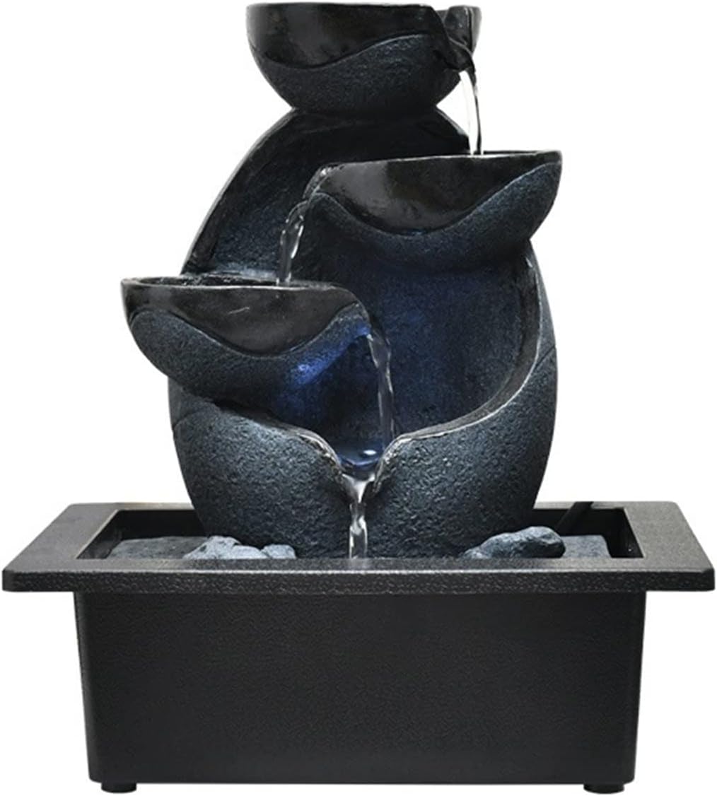 HIHELO Tabletop Fountain Indoor Water Fountain Table Fountain Multi-Color LED Lights for Home Office Soothing Cascading Water Sound Layered Desktop Function Indoor Fountain (Color : E)