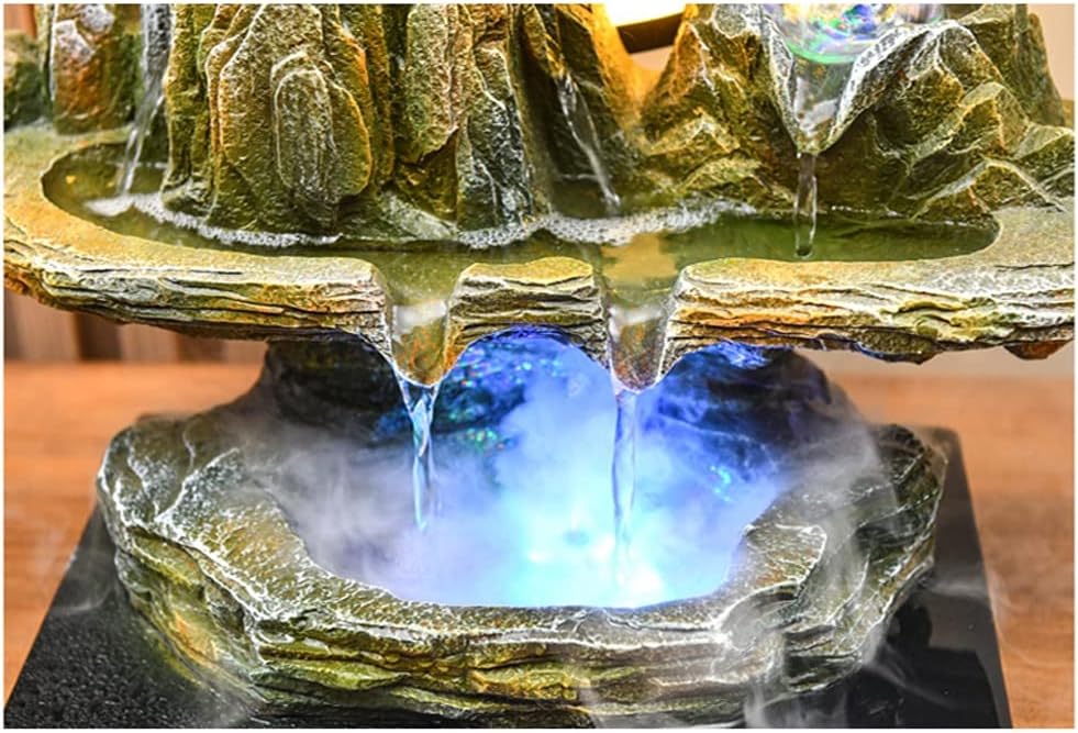 HIHELO Desktop Fountain Tabletop Fountain Resin Rockery Desktop Fountain with LED Light Living Room Decorative Waterscape Ornament Water Fountain Outdoor (Color : Without Nebulizer)