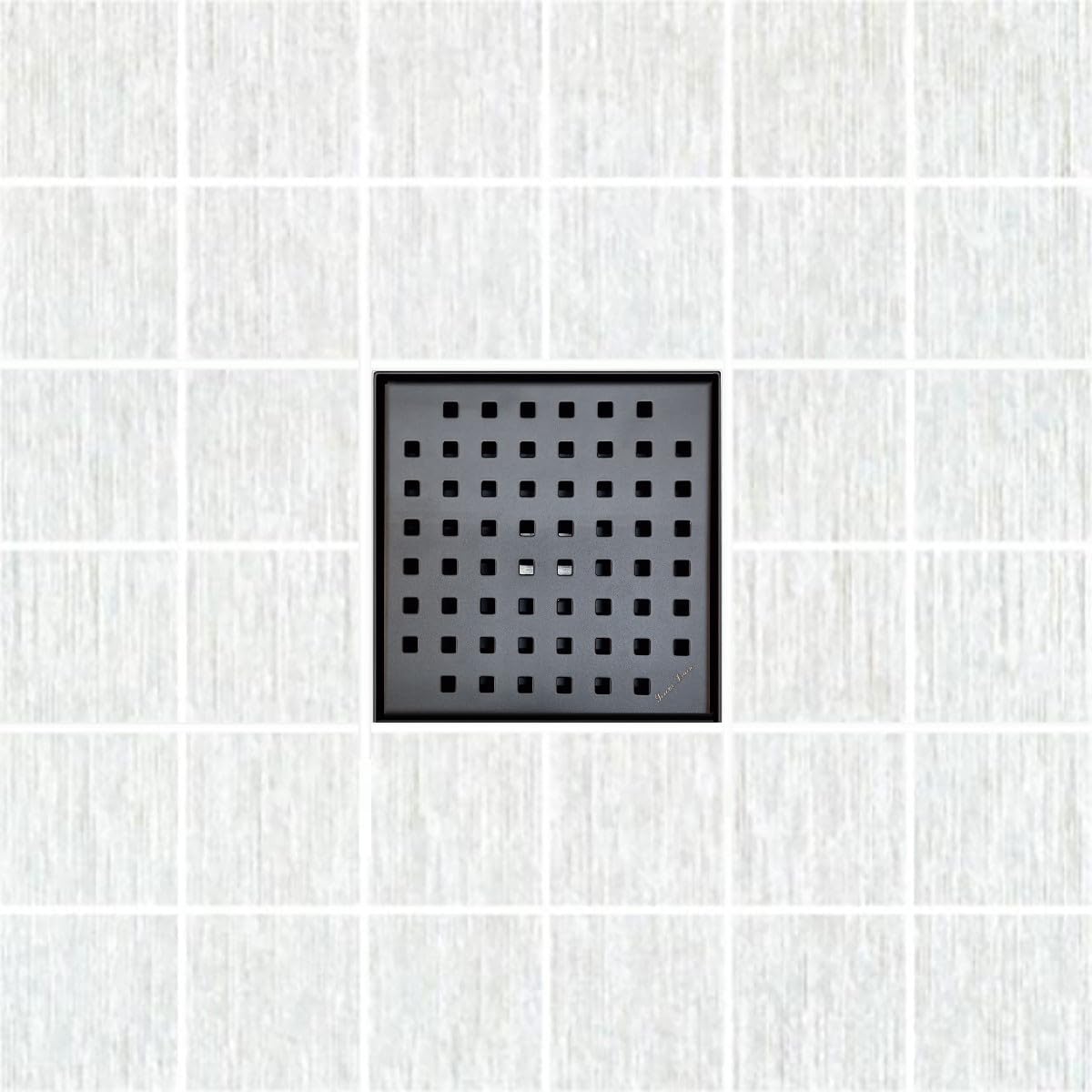 SereneDrains 304 Stainless Steel 6 Inch Square Matte Black Shower Drain Kit with Base Square Design for Tile Floor Drain Grate Cover Hair Catcher Trap Strainer Filter (Matte Black, ABS Plastic)