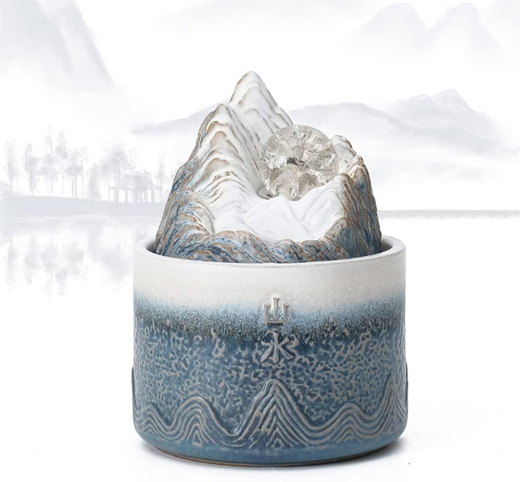 HIHELO Desktop Fountain Tabletop Fountain Ceramic Circulating Flow Fountain Ornament Living Room Entrance Office Desktop Fountain with Rolling Ball Water Fountain Outdoor (Color : A)