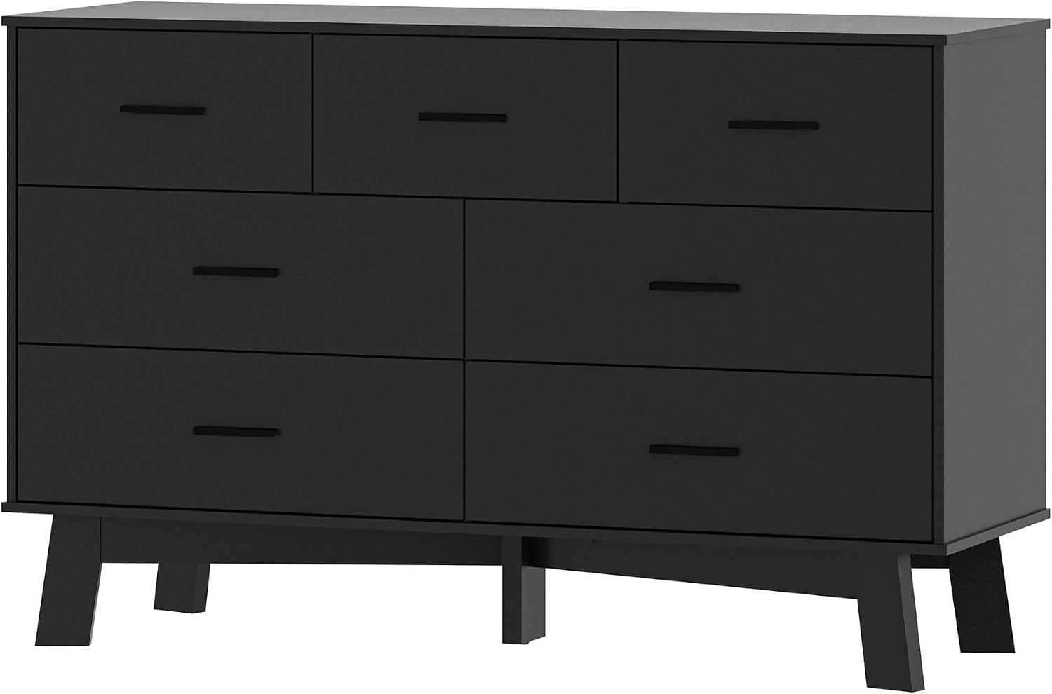 BORNOON Dresser for Bedroom with 7-Drawer, 47.2' Wide Modern Chest of Drawers with Metal Handles, X-Shape Base & Adjustable Center Leg, Anti-Tip Closet Organizers and Storage